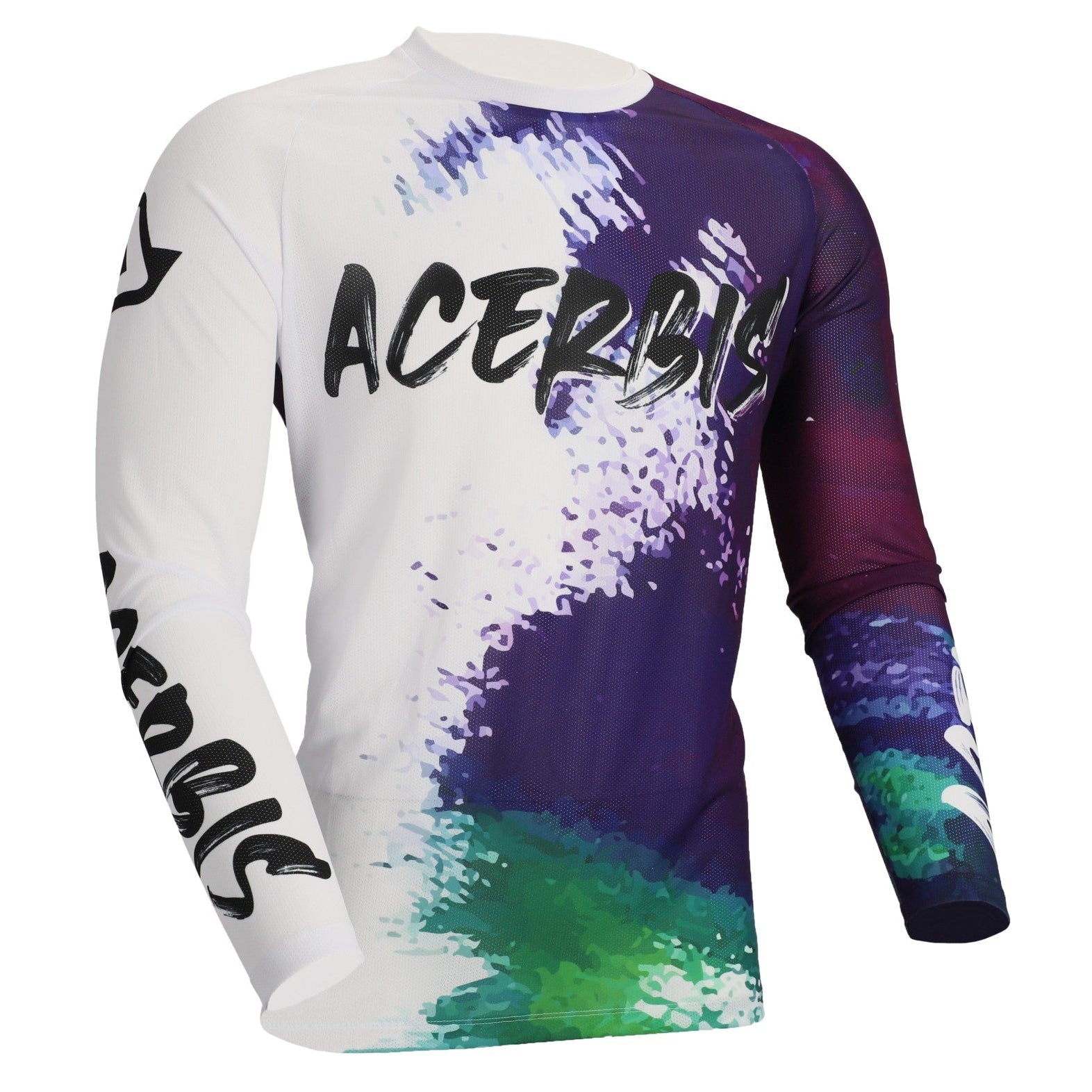 Colorful long-sleeve shirt with 'Acerbis' branding on a white background