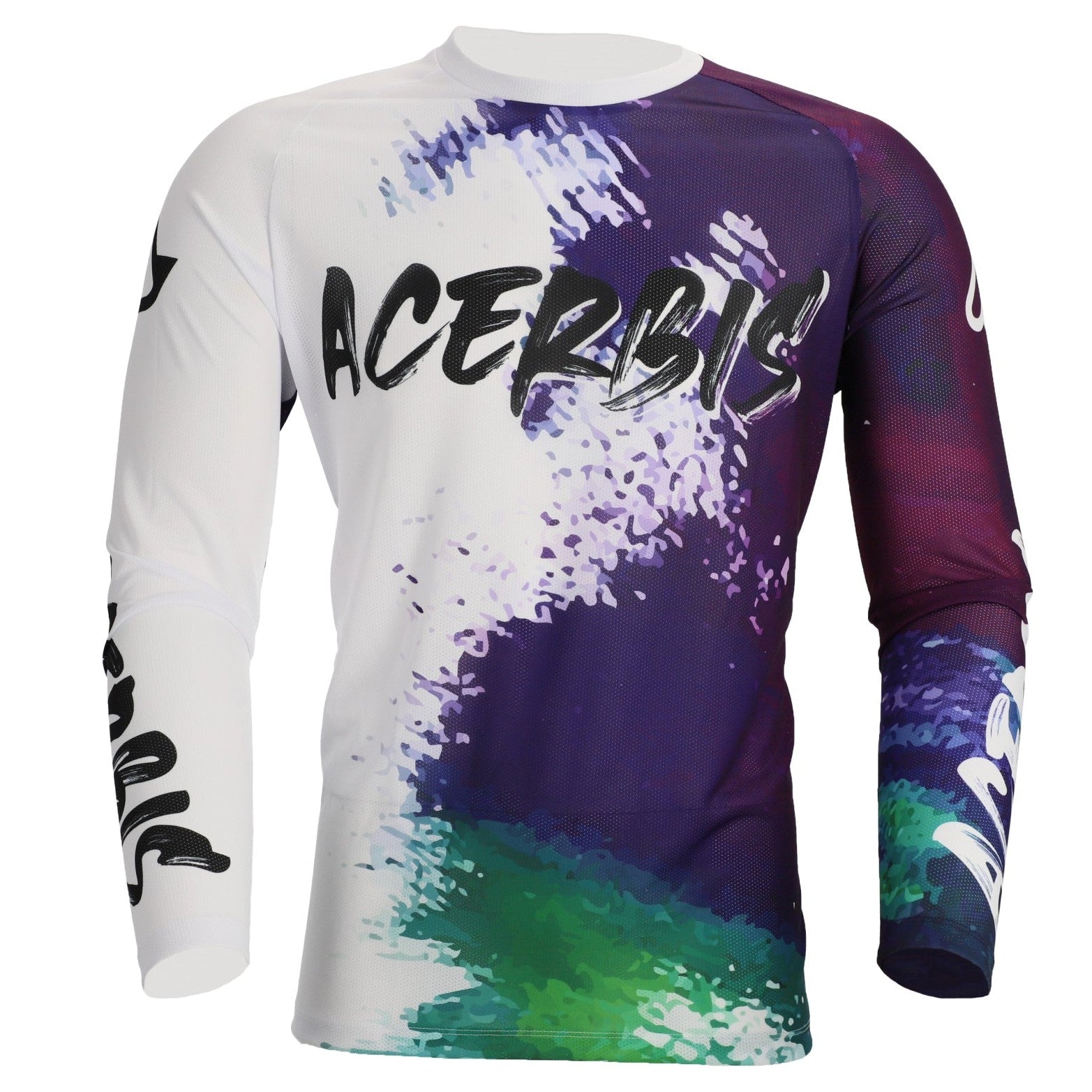 Colorful long-sleeve shirt with 'Acerbis' branding on a white background