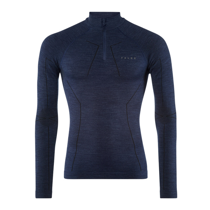 FALKE sous-vêtement thermique manches longues Wool Tech zip Reg bleu foncé