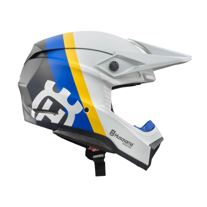 Casque moto HUSQVARNA Spherical Railed 10 bleu/jaune/blanc