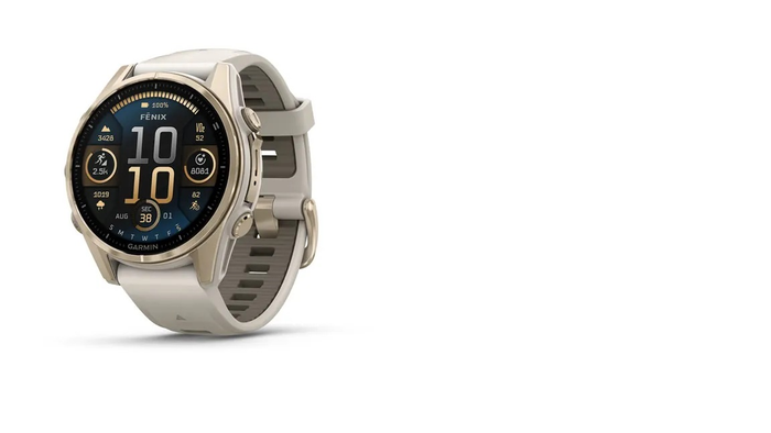 GARMIN Fenix 8 43mm safyro stiklas AMOLED auksinė/šviesiai pilka