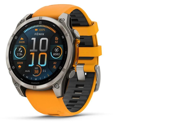 GARMIN laikrodis Fenix ​​​​8 47mm Amoled Sapphire titano/oranžinės spalvos