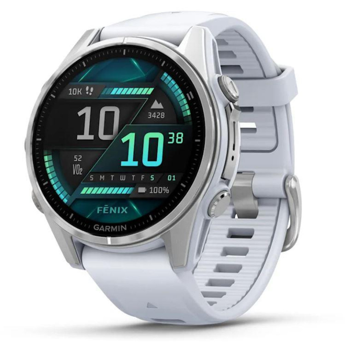 GARMIN Fenix 8 43 mm safyro AMOLED sidabrinė/baltakmenė