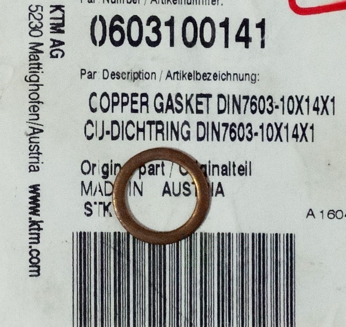 HUSQVARNA Kupferdichtung 10x14x1 für Bremsleitung