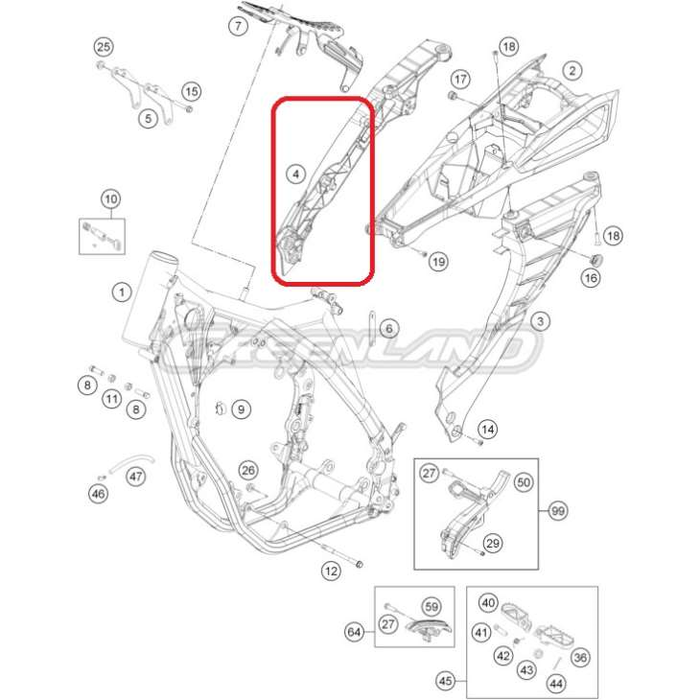 Demi-cadre droit en plastique HUSQVARNA 125-501 '14-'16