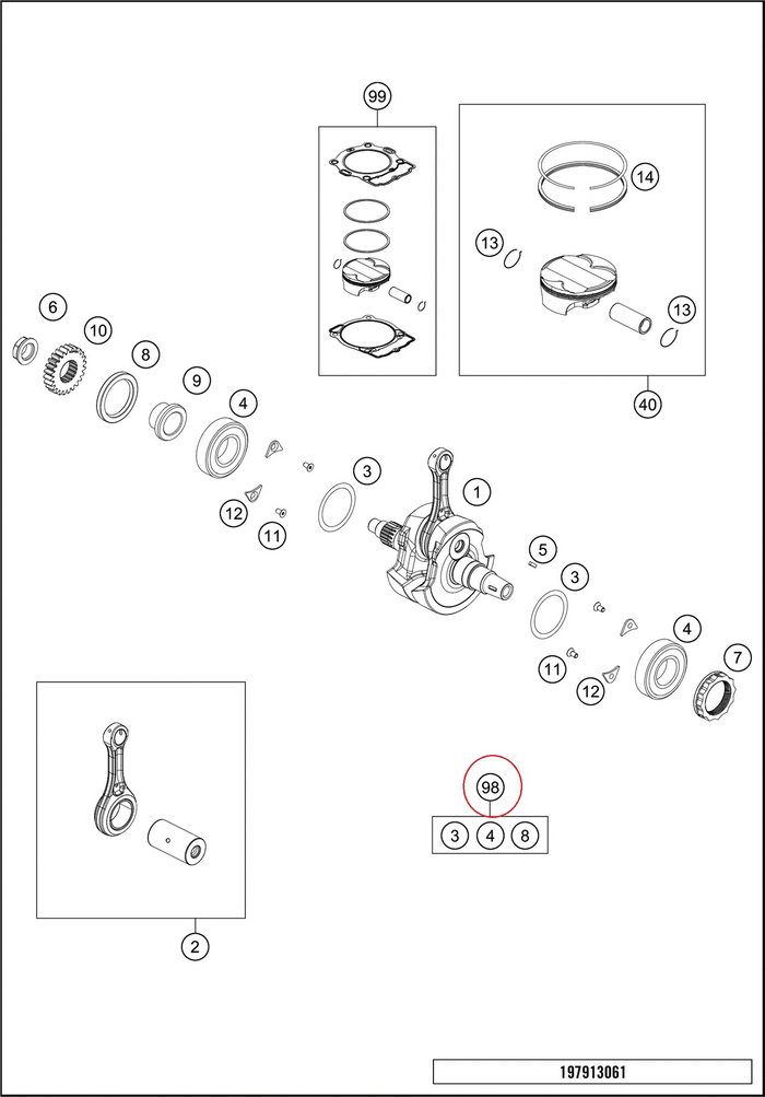 HUSQVARNA repair kit crankshaft gaskets/bearings/washers FC 250/350 '19-'25