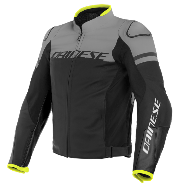 DAINESE leren jas Agile zwart/grijs/geel