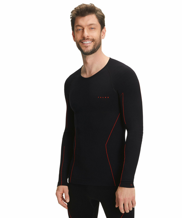 FALKE maillot thermique manches longues Chaud noir/rouge