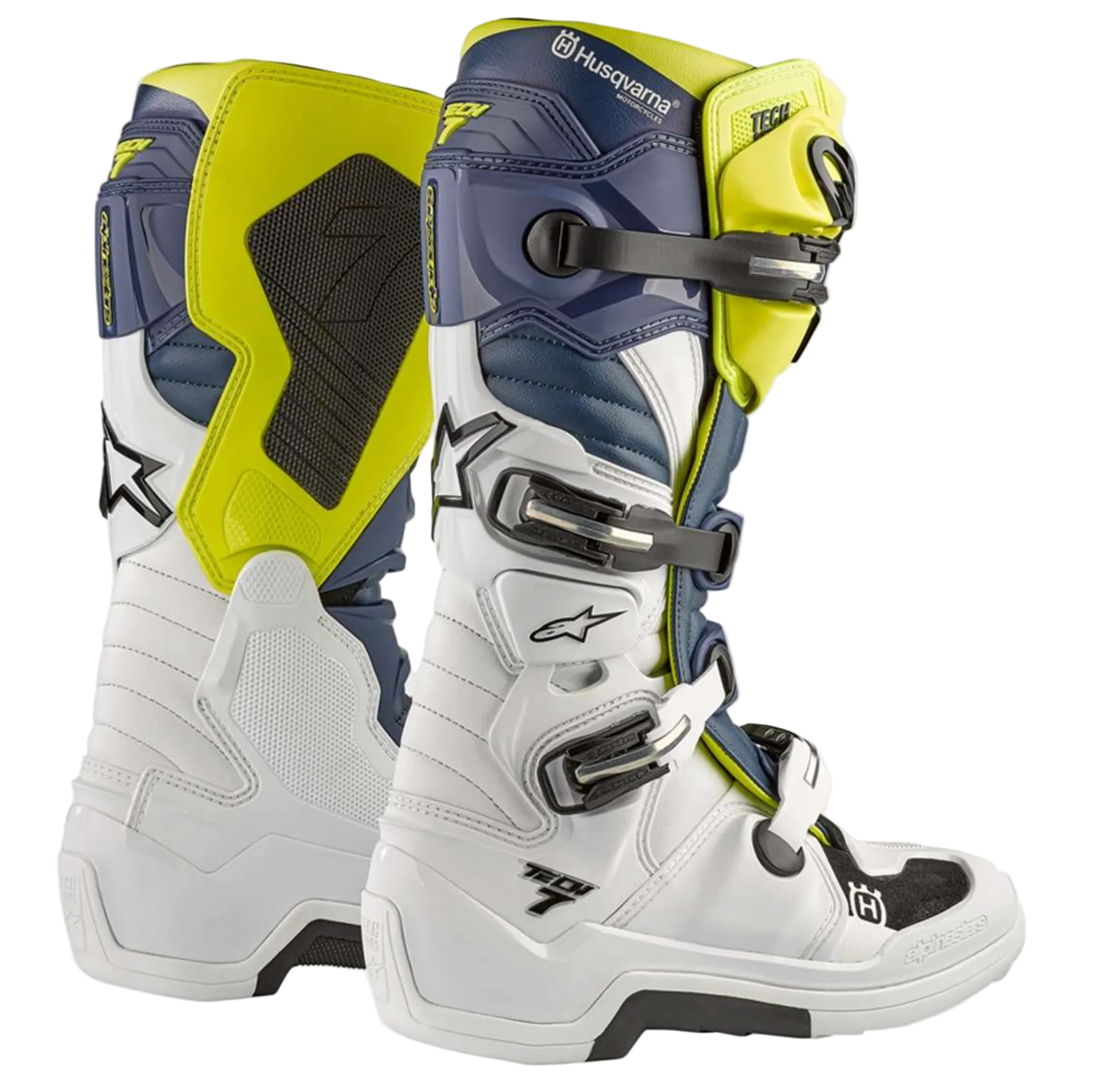 Bottes HUSQVARNA Tech 7MX blanches/bleues/jaunes