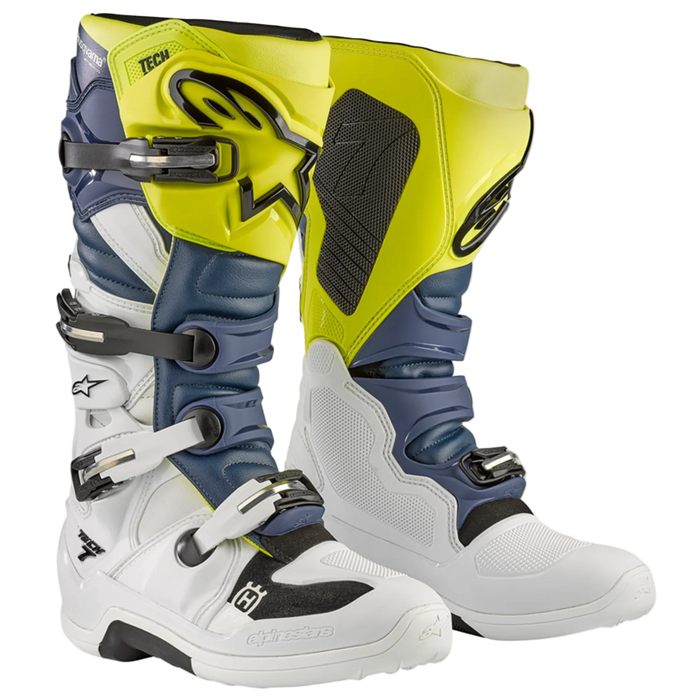 HUSQVARNA batai Tech 7MX batai balti/mėlyni/geltoni