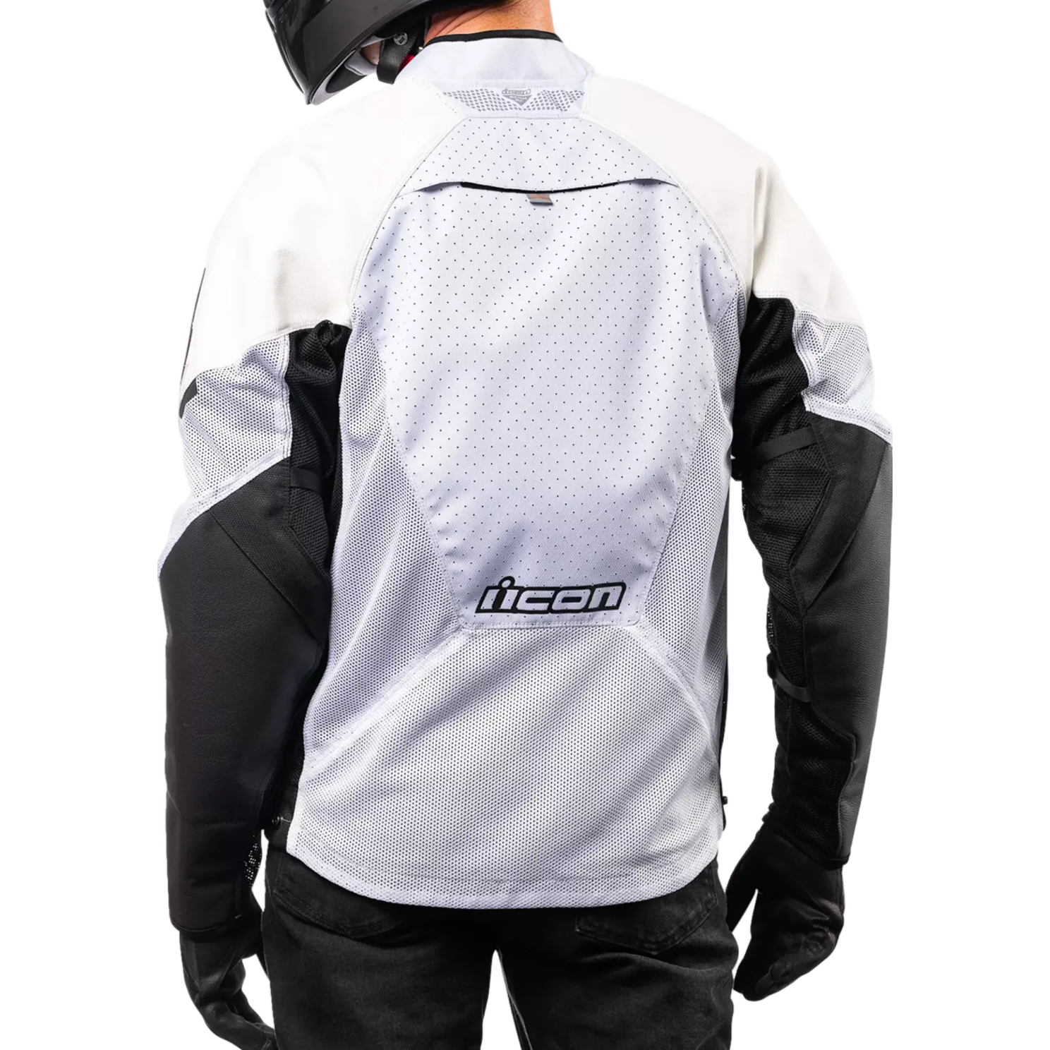 ICON jas Mesh AF Leather CE wit/zwart