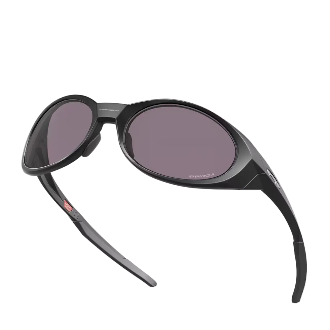 Black sunglasses with purple lenses on a white background