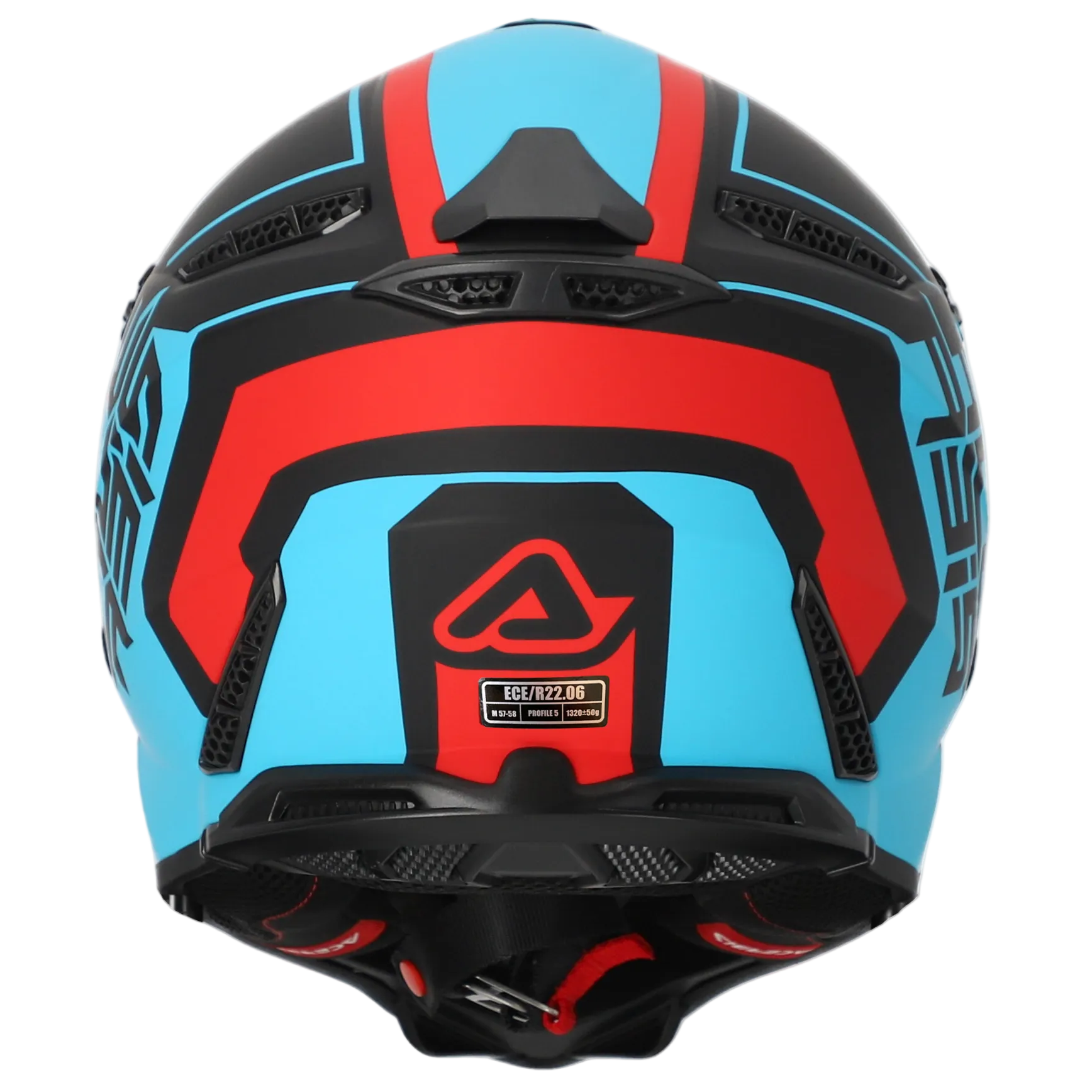 Blue, red, and black helmet on a white background