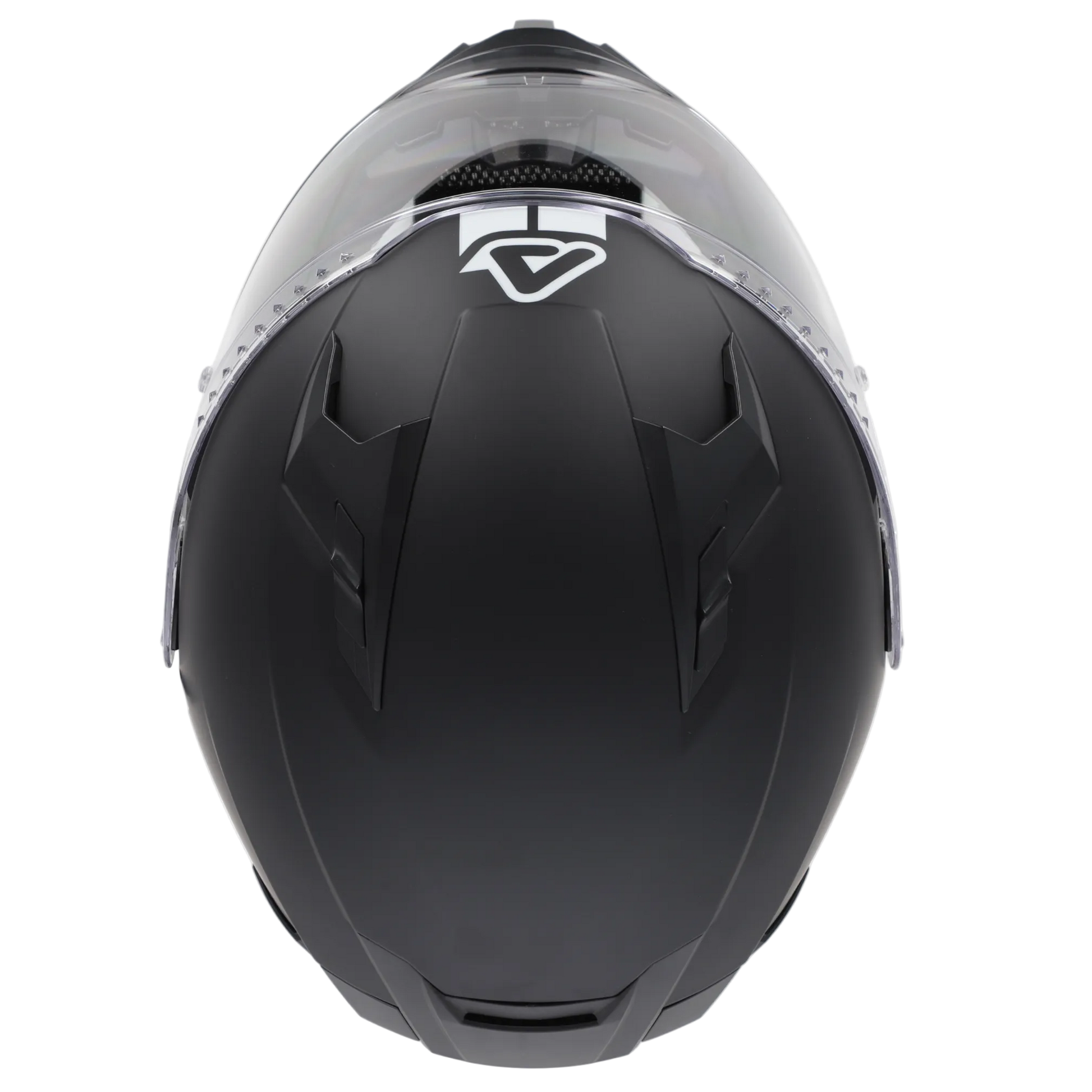 Black motorcycle helmet with Pinlock branding on a white background