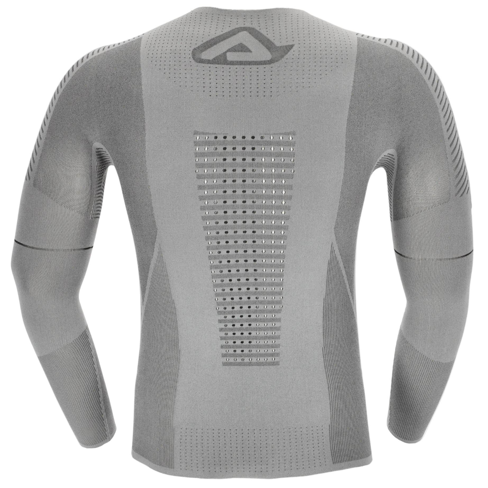 Gray long-sleeve athletic shirt with a brand logo on a white background