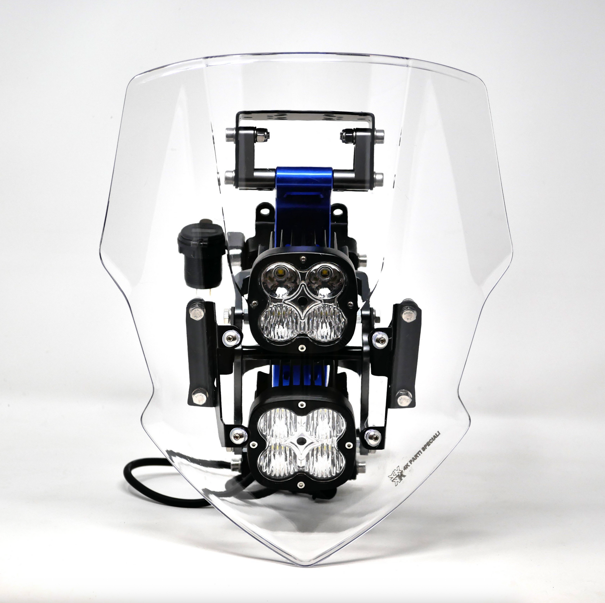 Motorcycle windshield with LED lights on a white background