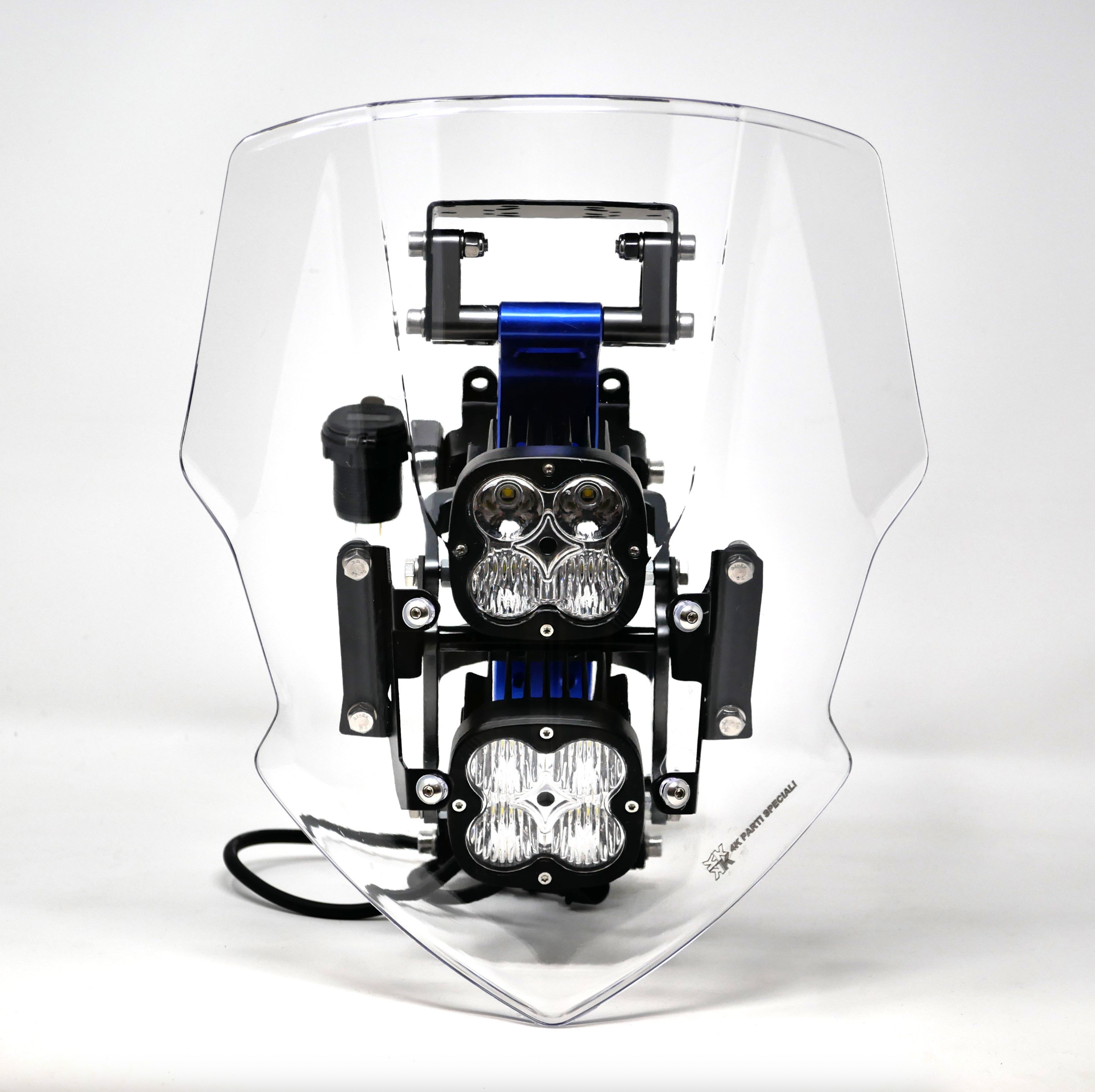 Motorcycle windshield with LED lights on a white background