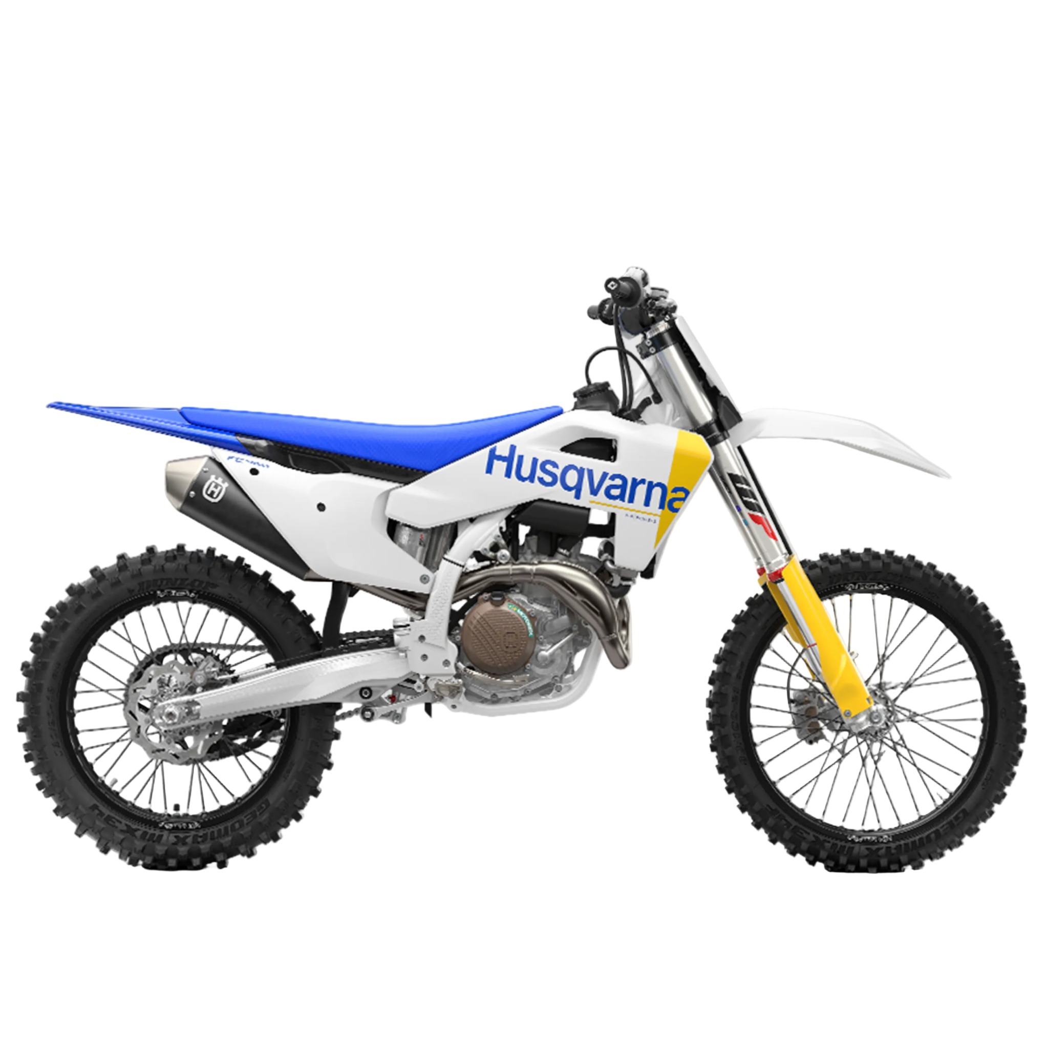 Husqvarna dirt bike on a white background with a visible brand logo.